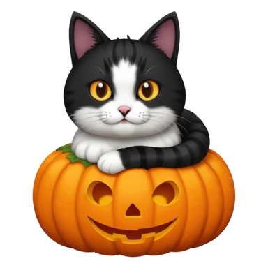 Fluffy black and white cat in a pumpkin sticker