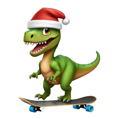 a dinosaur riding a skateboard with a santa hat sticker