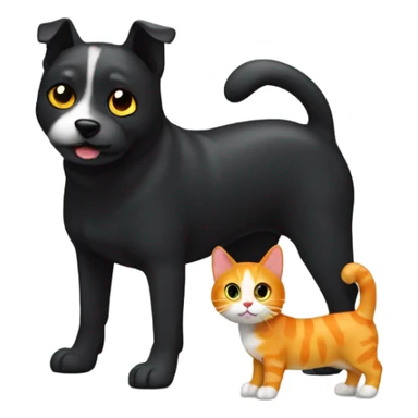 Spanish wanter dog black with white spot on its chat together with orange cat that has yellow eyes sticker