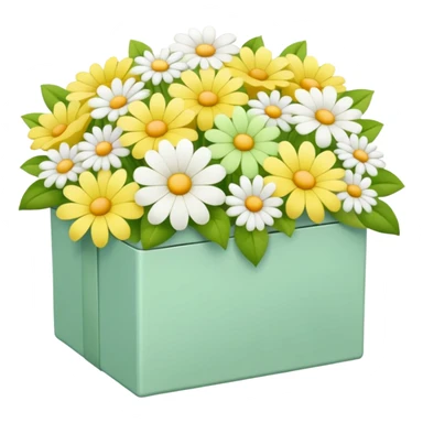 box full of yellow, white and green flowers. pastel colors sticker