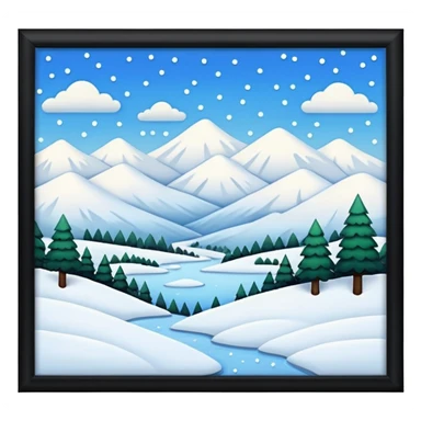 simple painting in a frame with snowing landscape sticker