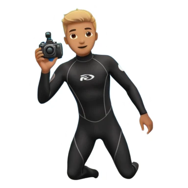 male dive photographer with an underwater camera swimming near colorful fish sticker