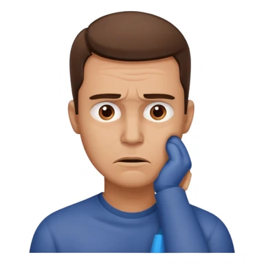 A man looking stressed holding the front of his neck  sticker