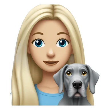 Blonde girl with blue eyes and long hair with a grey great dane dog sticker