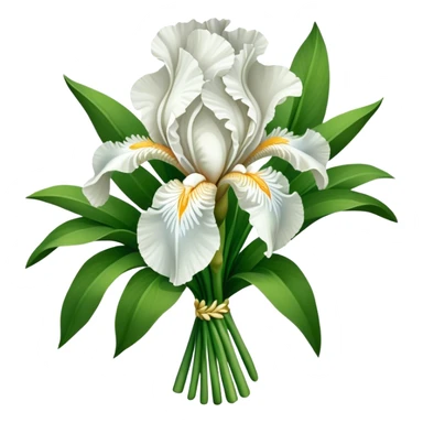 big bouquet Pure White Iris, luxuriant, leaf, bud sticker