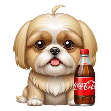 Blonde Shih Tzu with a Coke bottle sticker
