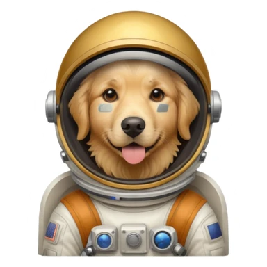 Golden retriever with astronaut helmet sticker
