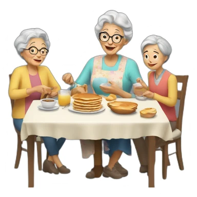 Granny with family in the table eat pancakes sticker