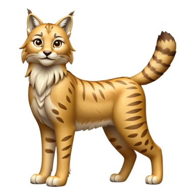 Cinematic-Lynx-Realistic-Full-Body-Standing-Emoji – Tail flicking slightly, head tilted dramatically, powerful yet sleek frame covered in soft golden-brown fur with faint spotting, long legs and large paws poised elegantly, simplified yet realistic focused features, highly detailed, glowing with an almost sarcastic glow. sticker