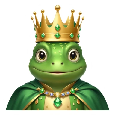 frog king portrait, head and shoulders only, small jeweled crown, royal cape collar, wise friendly eyes, fairy-tale vibe, 3D cartoon, mobile game icon style, clean background, no text, no watermark
 sticker