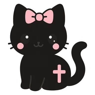 Replace the pet with a cute gothic black cat with a pink bow, keeping the kawaii gothic style. Preserve transparent background. sticker