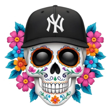 Skull día de muertos wearing a black New York Yankees new era cap  sticker