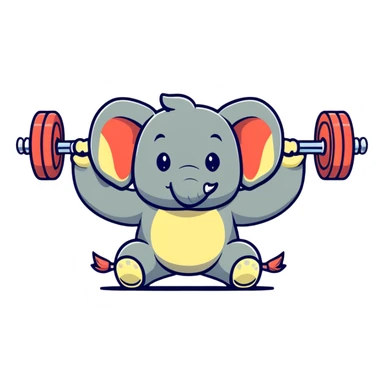 cartoonish elephant lifting a barbell sticker