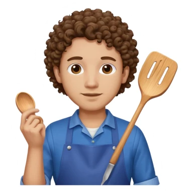 man with curly hair in blue apron sticker