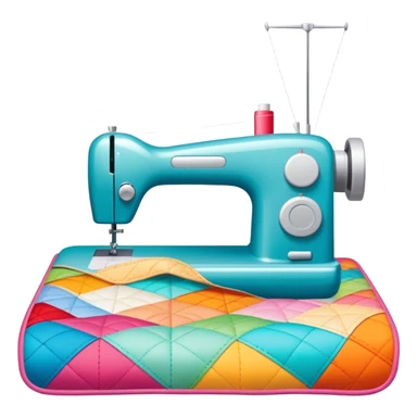 Patchwork and quilting icon, colorful fabric patches sewn together in a quilt pattern, sewing needle and thread, quilting tools like rotary cutter or quilting hoop, minimalistic style, clean lines, transparent background. sticker