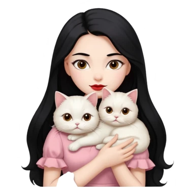 Beautiful Girl Long Hair black, Brows Big , Skin White, Dress Pale Pink , Big Red Lips, EyesCoffe , Hug Little baby Persa Cream Cat With Cute Eyes sticker