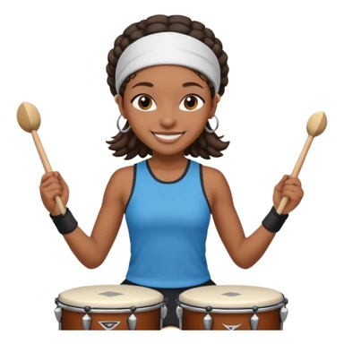 A black girl drummer with a sporty headband and clothes, tapping her drum rhythmically with a grin. sticker