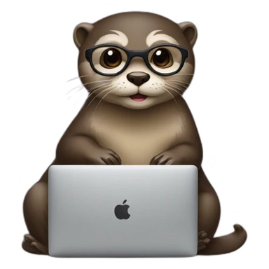 female otter with glasses leaning against a pillow with a macbook sticker