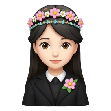 cute beautiful girl wearing black coat law student dress code with flower tiara on head sticker