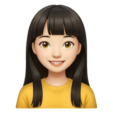 asian girl blunt fringe long hair yellow shirt sticker