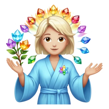 a being made of light of light with a robe on made of light and who is lanky holding a bouquet of crystal flowers on rainbow fire sticker