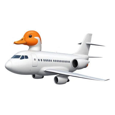 A commercial passenger airplane with a white goose head and orange beak replacing the cockpit sticker