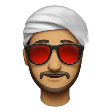 Muslim men with sunglasses take Tunisia flag sticker