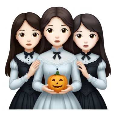 Three Victorian ghosts friends with dark brown hair  one Asian one white one black all beautiful  sticker