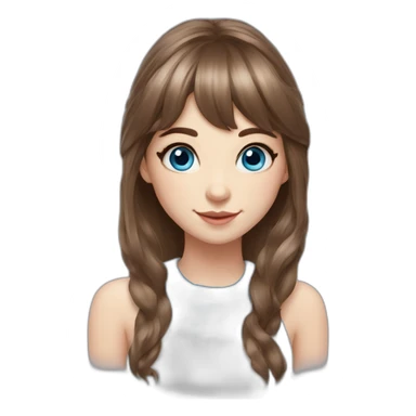 New Year's elf girl brown hair blue eyes beautiful nose bangs loose hair with long hair realistic realistic sticker