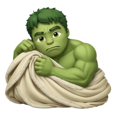 Incredible hulk curled up like a cat sleeping lying down in bed under blanket eyes closed sticker