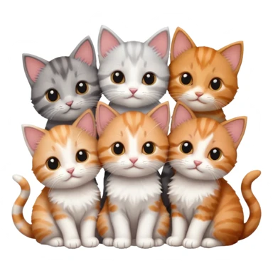 6 tiny kittens cuddling together all different colours, the first one is grey and white, the second is ginger and white and the third is brown tabby and white sticker
