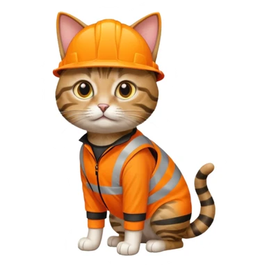 tabby cat standing in orange hi-vis clothing sticker