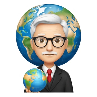 professor with glasses and academic attire rotating a world globe sticker