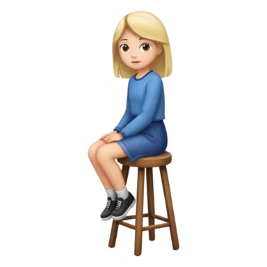 a girl is sitting on a stool facing whole body toward left side sticker