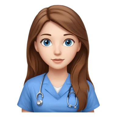 inside a classroom at university that says nursing school on the board with a pretty female nursing student with long brown hair, blue eyes sticker