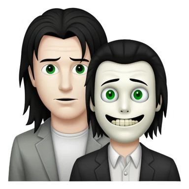 Rick Astley with a big sideways Jeff The Killer face, and the background is (ever so slightly greenish) gray but you can only see half of the background sticker
