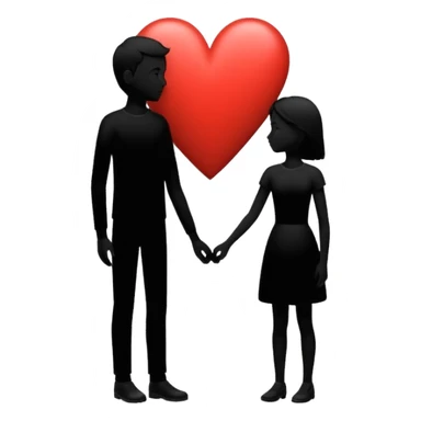 silhouette of two people, one taller, one smaller, with a heart between them sticker