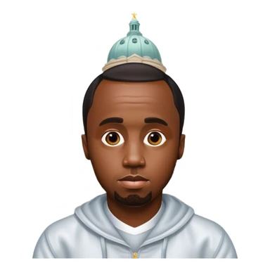 P Diddy with shiny skin from baby oil, in front of an Ohio landmark sticker