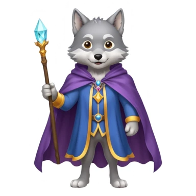 a wolf in a cape, wizard, magic in paw full body sticker