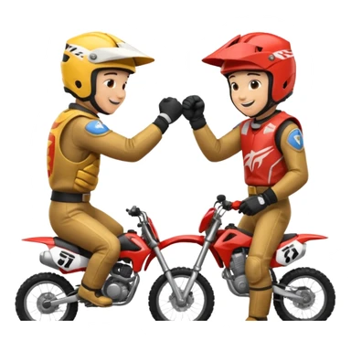 2 dirtbike racers in gear and gloves fist bumping sticker