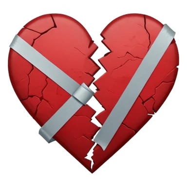 a dark red broken heart taped a little tape band sticker