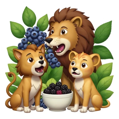 A dog barking at a lion while Rick and Morty from Rick and Morty eat blueberry’s and blackberries  sticker