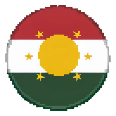flag of Kurdistan with red, white and green horizontal stripes and a yellow sun symbol sticker