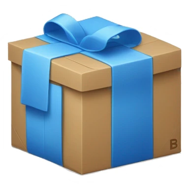 A big blue e-commerce parcel with one large lowercase "b" on the top sticker