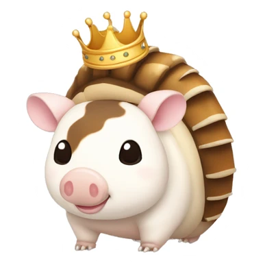  Brown and white piebald chubby round armadillo pig panda centipede armadillo wearing a crown sticker