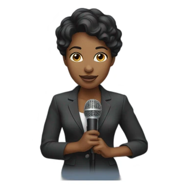 black woman news reporter with microphone sticker