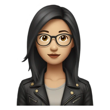 asian girl with glasses and a leather jacket with a shirt and long dark hair sticker