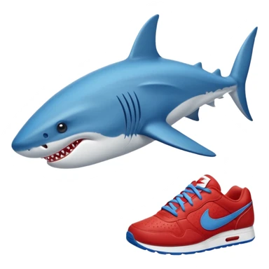 Un tiburón azul con zapatillas Nike rojas, mirando hacia la izquierda y un poco hacia abajo sticker