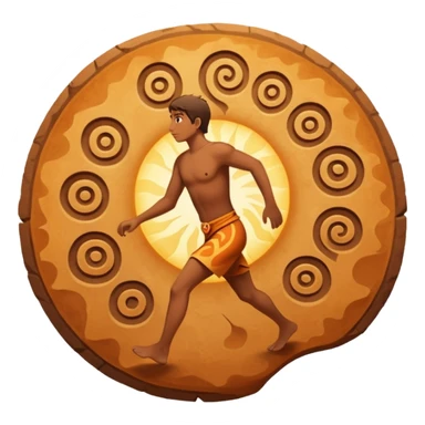 
una mezcla de sol + montaña + caminante estilo petroglifo con un espiral tipo energía ancestral sticker