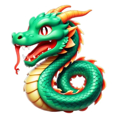 Cinematic Cute Yawning Chinese Serpent Dragon Portrait Emoji, Head gently inclined with a dramatic, wide-open yawn, revealing an elegantly elongated body with softly glowing jade and vermilion scales, enriched by subtle, ethereal cloud and ripple motifs; rendered with authentic detail and delicate natural light, high shine, relaxed yet wise, styled with a dash of ancient mystique, soft glowing outline, capturing the essence of a drowsy but venerable celestial dragon ready to drift into a serene, timeless slumber! sticker
